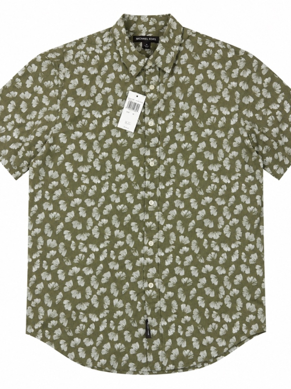 NWT Michael Kors Men's Medium Safari Green Short Sleeve Button Up Shirt
